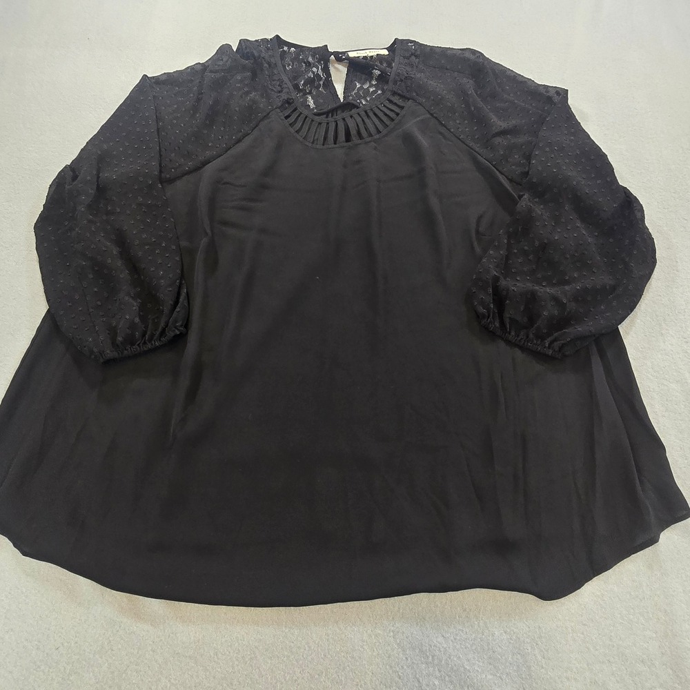 Black Rainn Blouse‎ Women 3X Black Lace Swiss Dot Caged Neck BX15246PR1